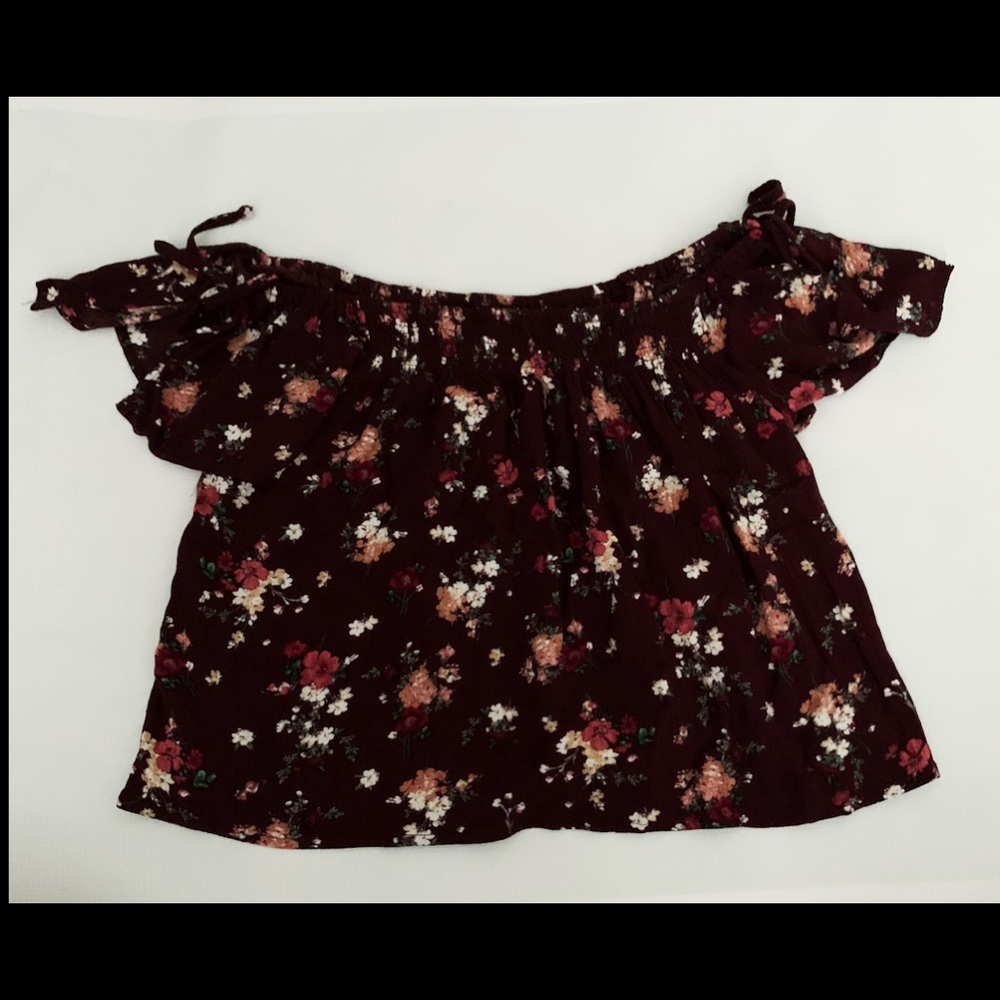 Burgundy floral off the shoulder shirt. Size small